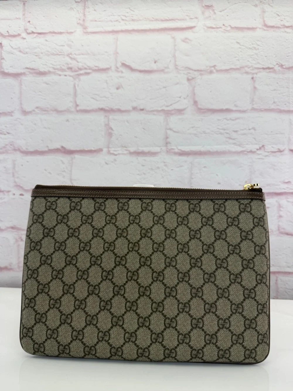 Gucci GG Supreme Ophidia Canvas Pouch Clutch with Web Stripe - Brown/Tan - Picture 4 of 14